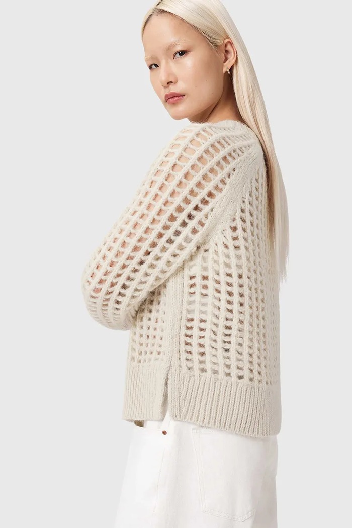 AllSaints pulóver gyapjúkeverékből SUNIVA W030KE fehér