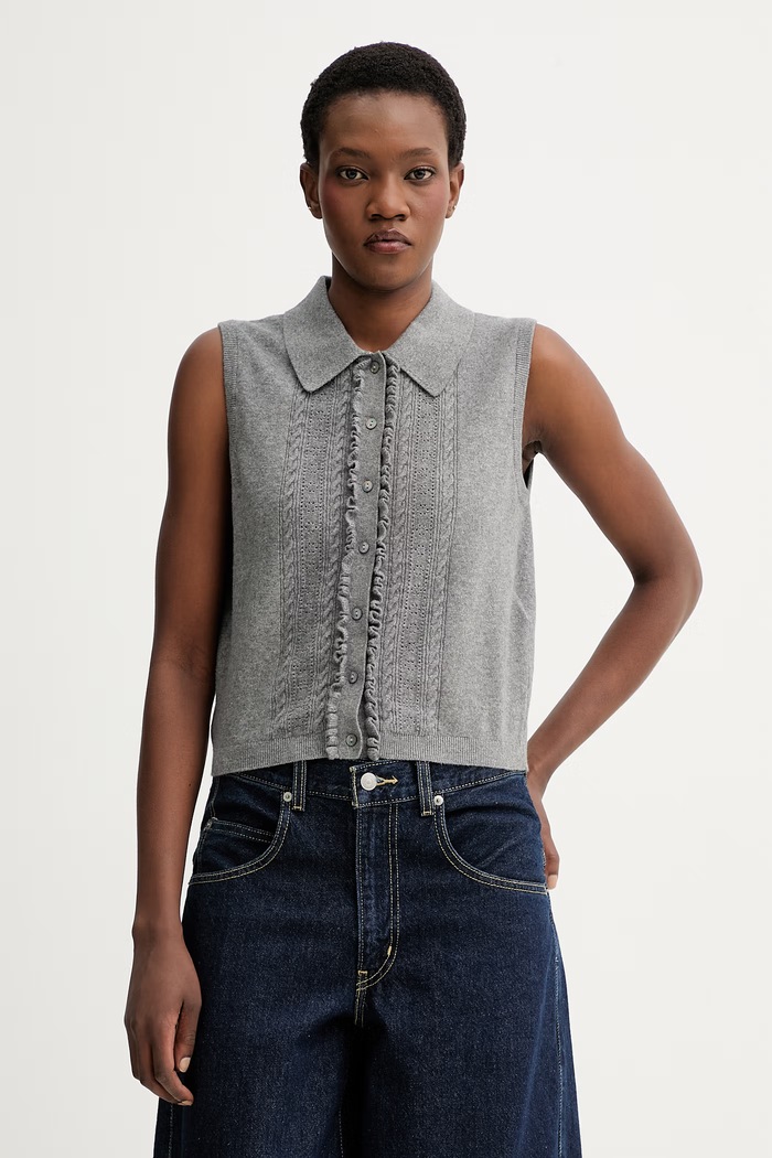 Vesta Levi's SUPER SOFT MINI RUFFLE VEST so zapínaním sivá 005A7