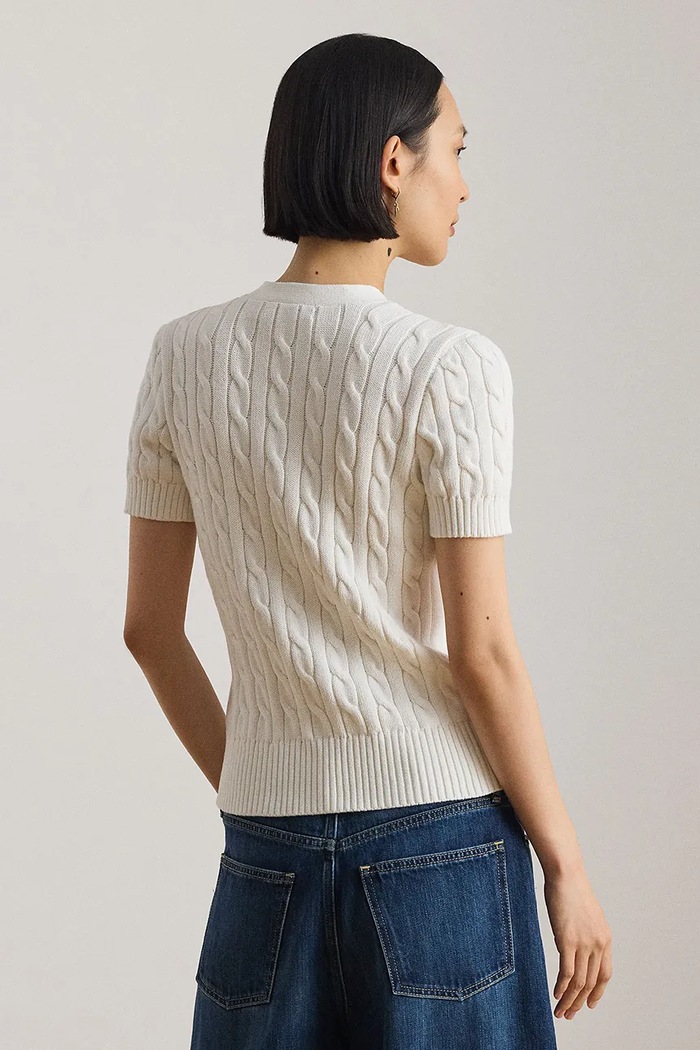 Lauren Ralph Lauren cardigan pentru femei, din bumbac 200P08808 alb SS26