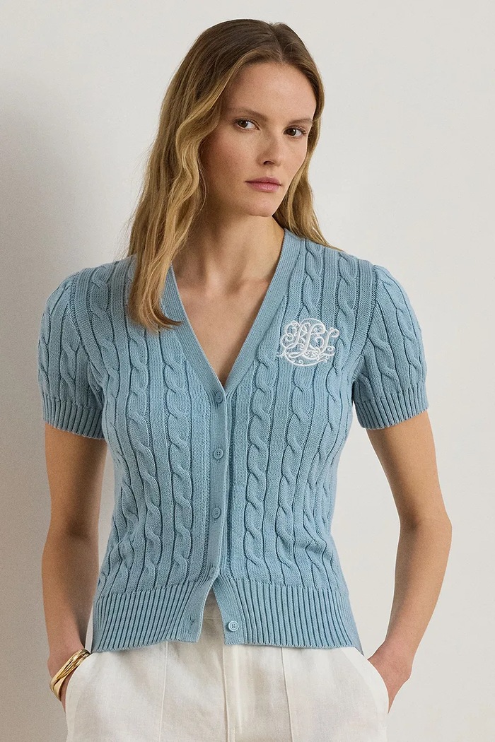 Lauren Ralph Lauren cardigan pentru femei, din bumbac albastru 200P08808