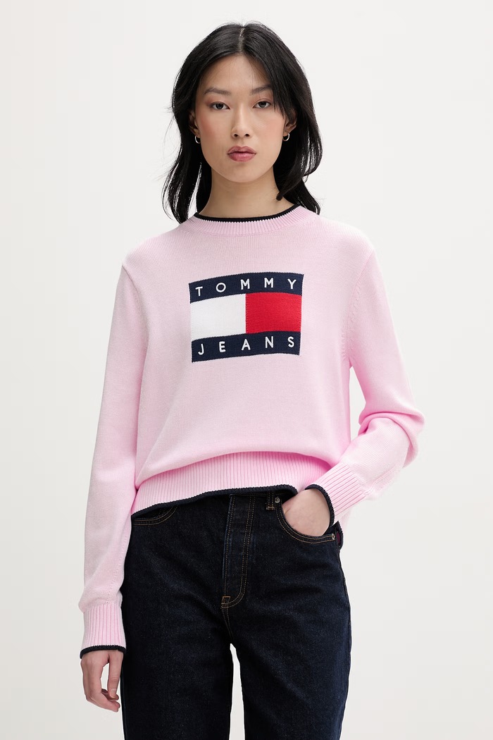 Tommy Jeans πουλόβερ γυναικείο βαμβακερό ροζ DW0DW22316