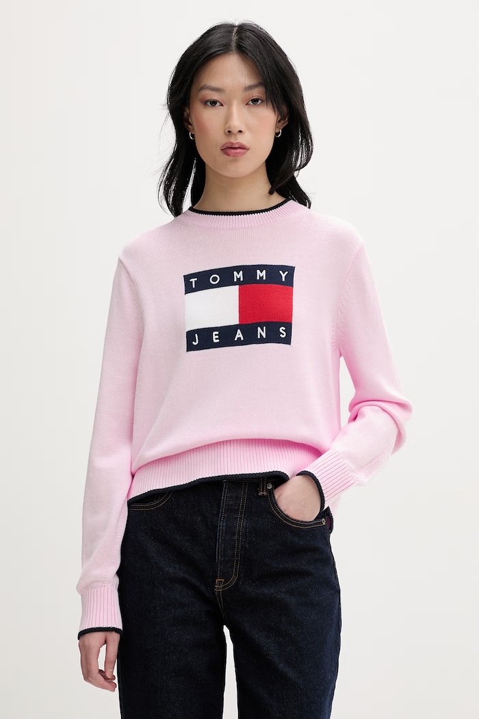 Tommy Jeans πουλόβερ γυναικείο βαμβακερό ροζ DW0DW22316
