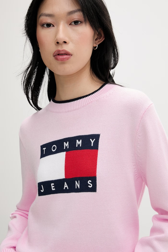 Tommy Jeans πουλόβερ γυναικείο βαμβακερό ροζ DW0DW22316