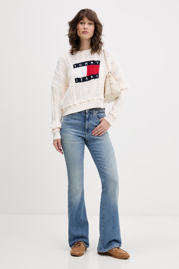 Tommy Jeans sweter damski bawełniany DW0DW22317 beżowy SS26