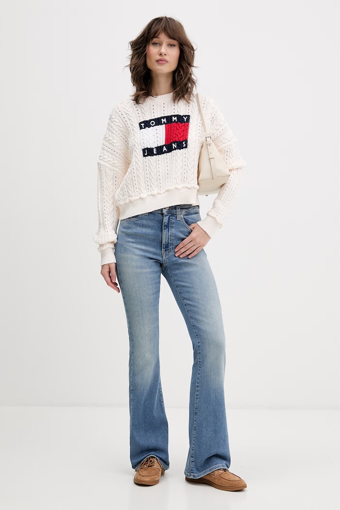Tommy Jeans sweter damski bawełniany DW0DW22317 beżowy SS26