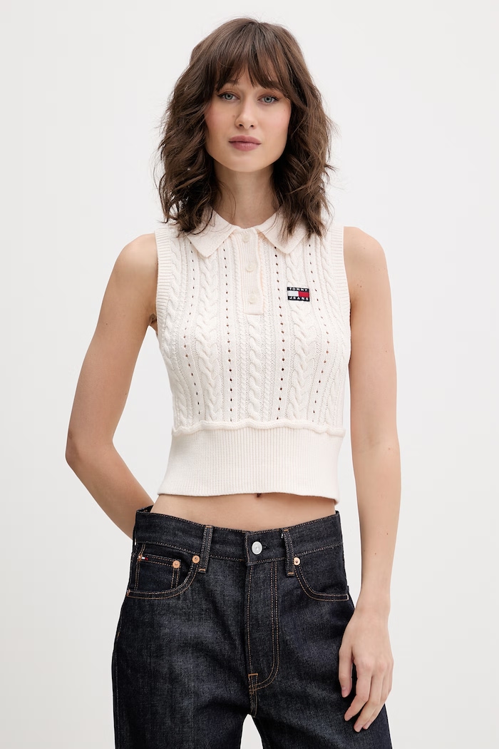 Tommy Jeans kamizelka damska bawełniana beżowy DW0DW22318