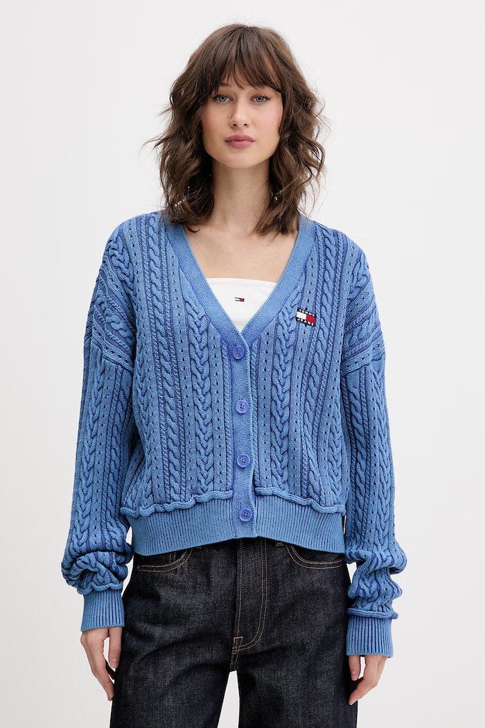 Tommy Jeans kardigan damski bawełniany niebieski DW0DW23024