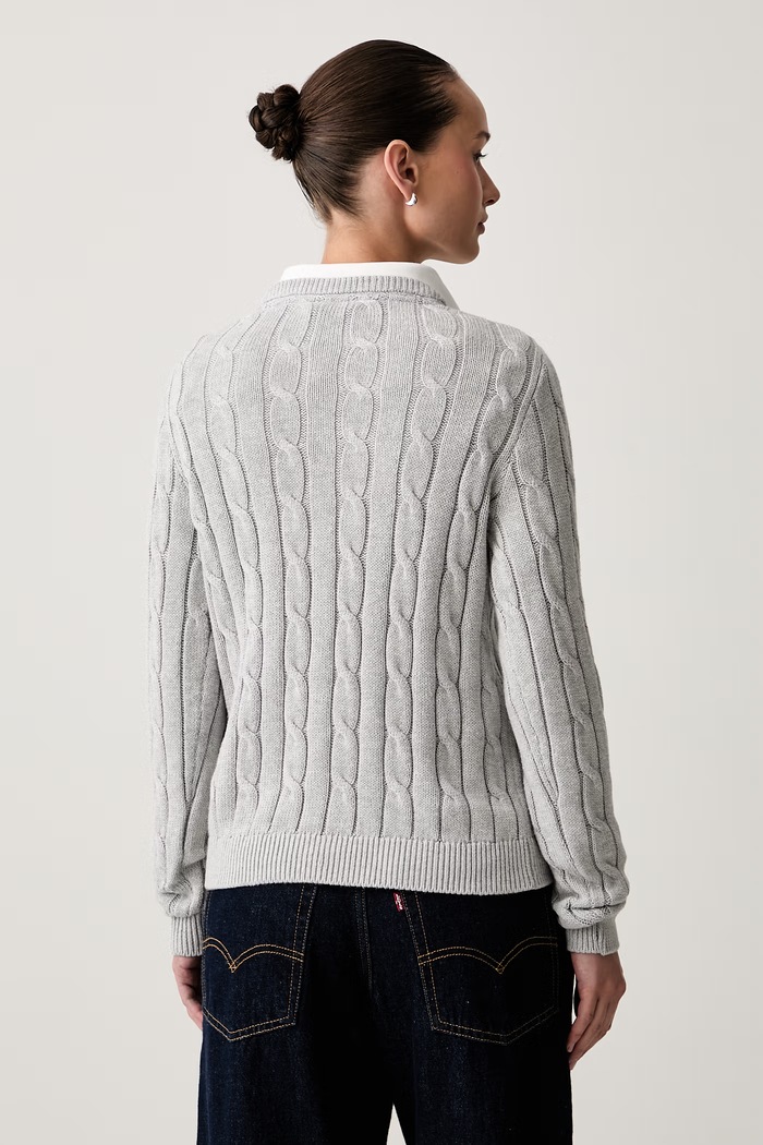 Odzież U.S. Polo Assn. sweter damski bawełniany V-NECK CABLE WUP0397 szary