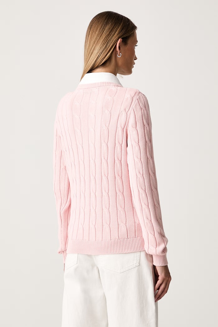 Odzież U.S. Polo Assn. sweter damski bawełniany V-NECK CABLE WUP0397 różowy