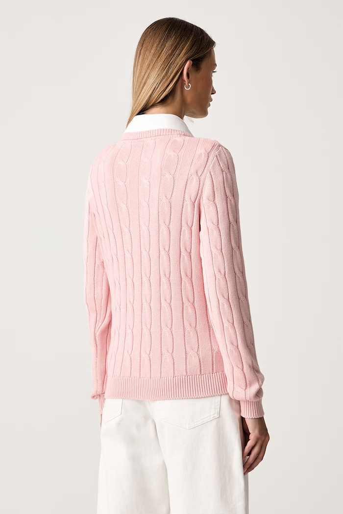 Oblečení U.S. Polo Assn. svetr dámský bavlněný V-NECK CABLE WUP0397 růžová