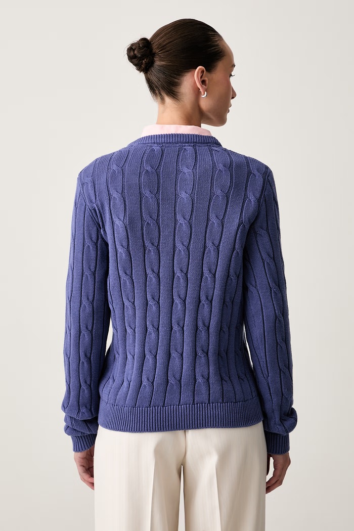 Odzież U.S. Polo Assn. sweter damski bawełniany V-NECK CABLE WUP0397 niebieski