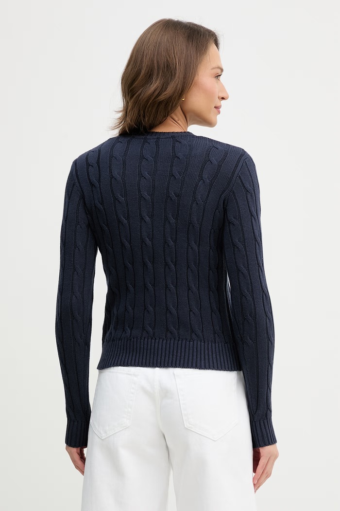 Ρούχα U.S. Polo Assn. πουλόβερ γυναικείο βαμβακερό V-NECK CABLE WUP0397 σκούρο μπλε