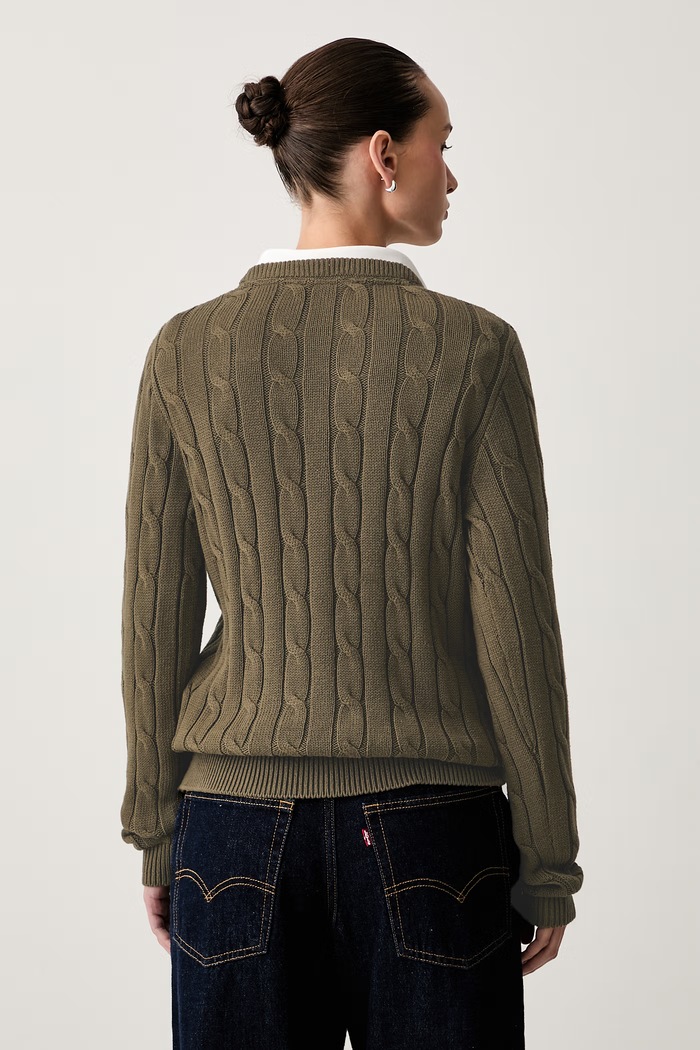 Odzież U.S. Polo Assn. sweter damski bawełniany V-NECK CABLE WUP0397 zielony