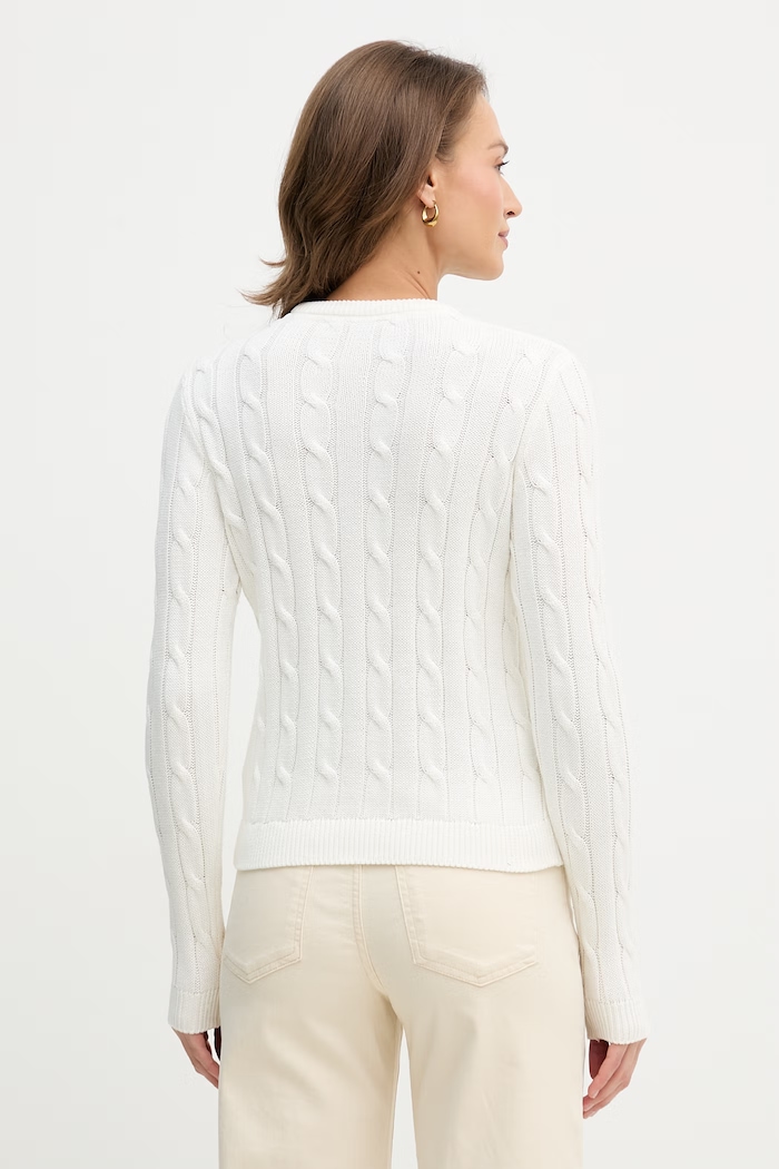Oblečenie U.S. Polo Assn. sveter dámsky bavlnený CREW NECK CABLE WUP0398 béžová