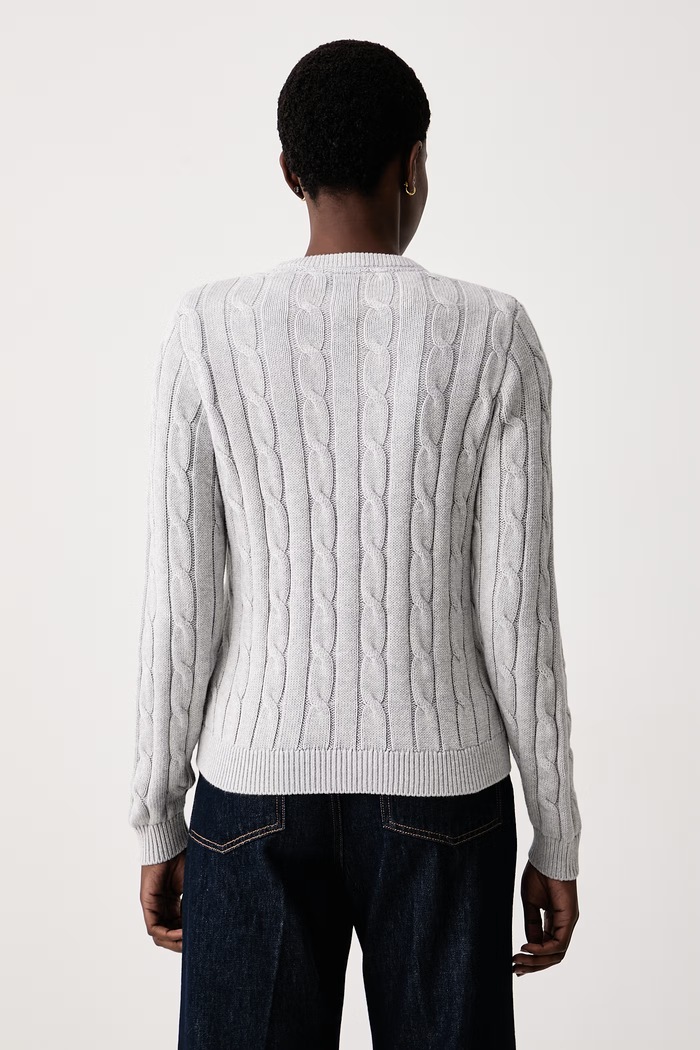 Odzież U.S. Polo Assn. Sweter damski bawełniany CREW NECK CABLE WUP0398 szary