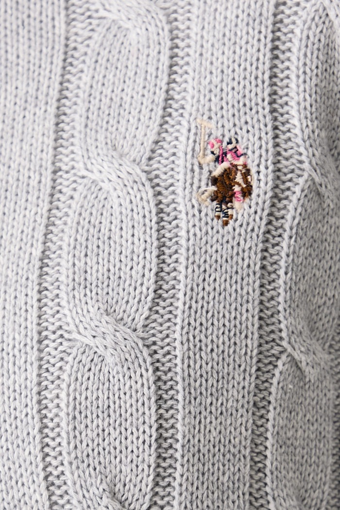 Sweter damski bawełniany CREW NECK CABLE U.S. Polo Assn. szary WUP0398