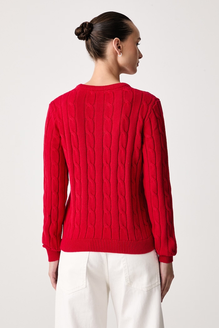 Odzież U.S. Polo Assn. Sweter damski bawełniany CREW NECK CABLE WUP0398 czerwony