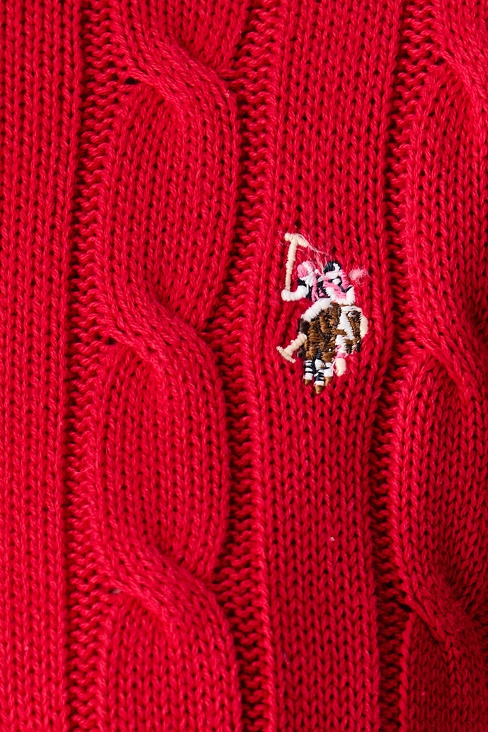 Sweter damski bawełniany CREW NECK CABLE U.S. Polo Assn. czerwony WUP0398