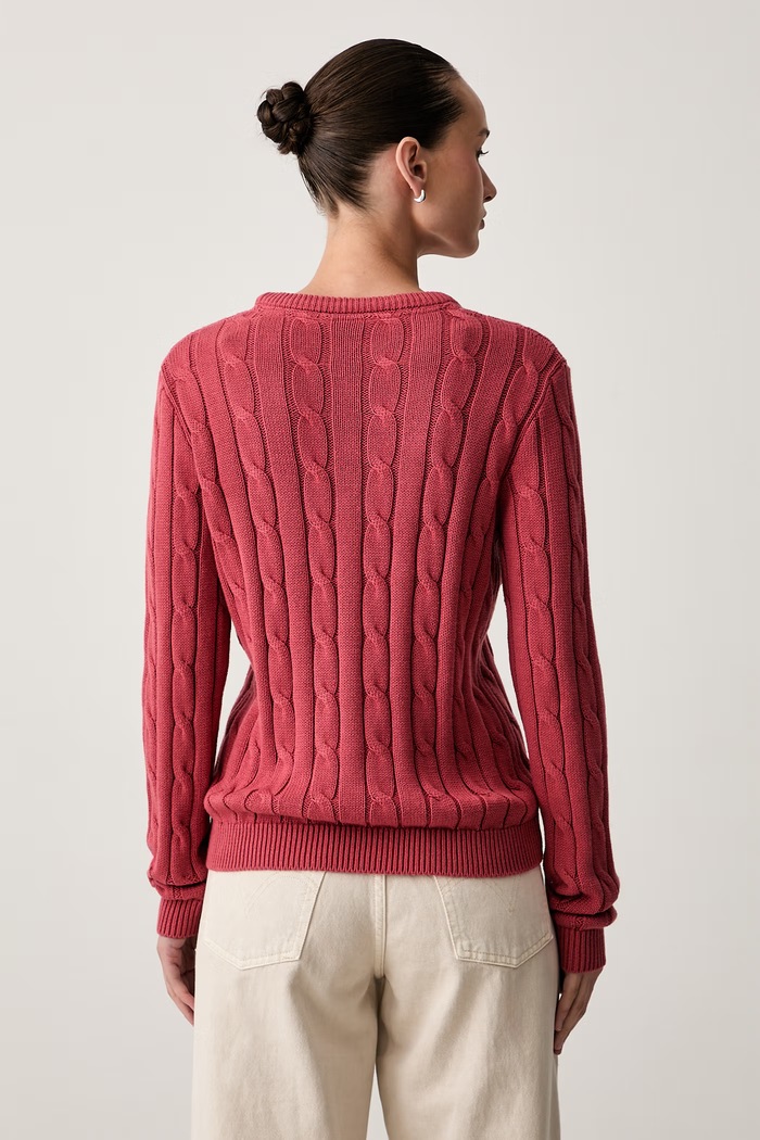 Odzież U.S. Polo Assn. sweter damski bawełniany CREW NECK CABLE WUP0398 czerwony