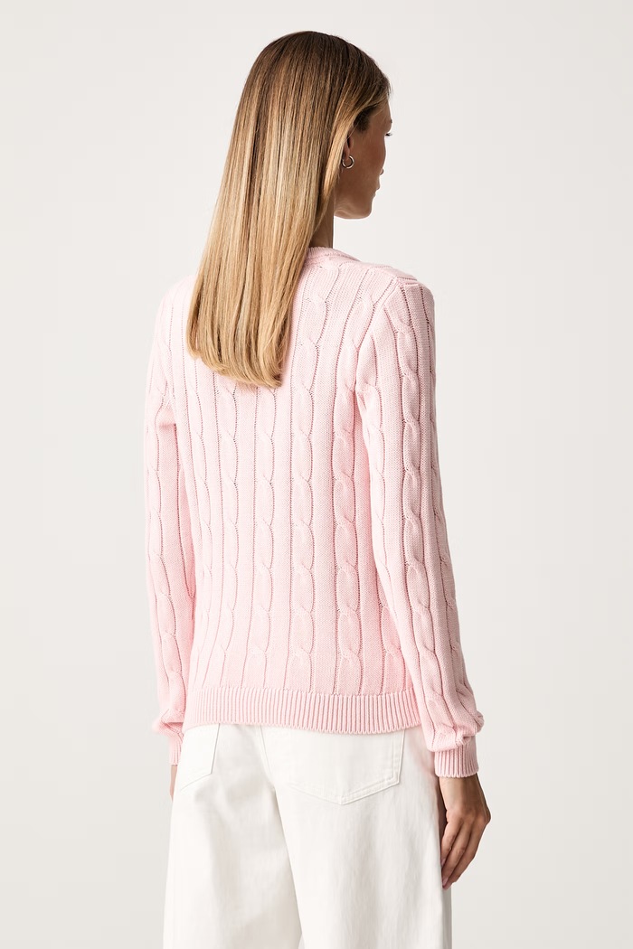 Odzież U.S. Polo Assn. sweter damski bawełniany CREW NECK CABLE WUP0398 różowy