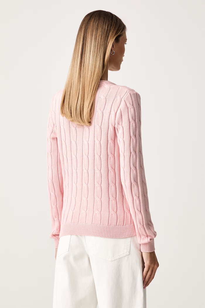Oblečení U.S. Polo Assn. svetr dámský bavlněný CREW NECK CABLE WUP0398 růžová