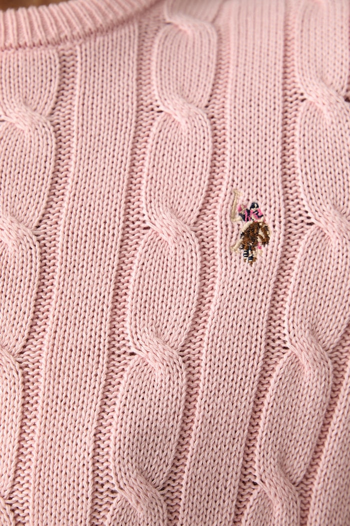 U.S. Polo Assn. svetr dámský bavlněný CREW NECK CABLE WUP0398 růžová