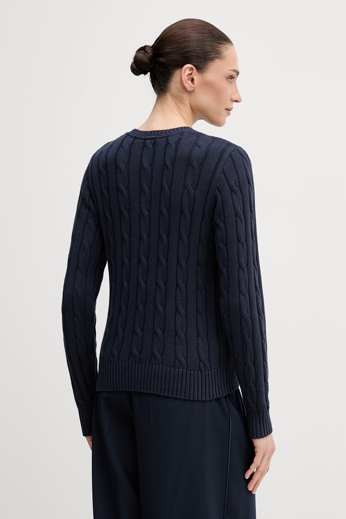 Oblečenie U.S. Polo Assn. sveter dámsky bavlnený CREW NECK CABLE WUP0398 tmavomodrá