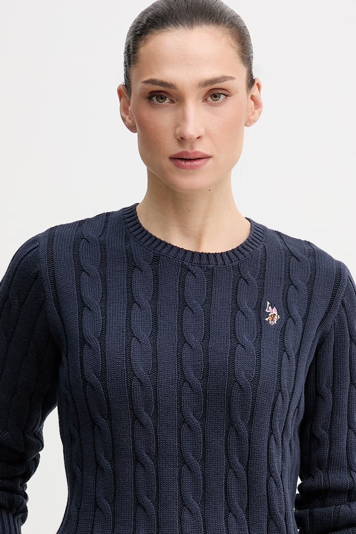 U.S. Polo Assn. sveter dámsky bavlnený CREW NECK CABLE tmavomodrá WUP0398