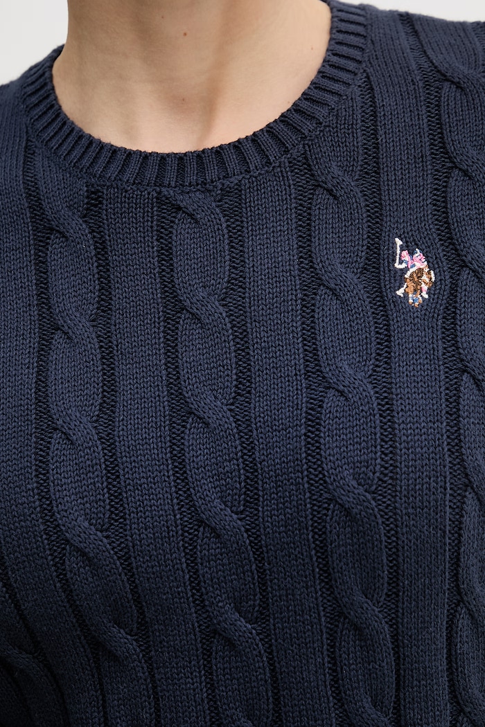 U.S. Polo Assn. sveter dámsky bavlnený CREW NECK CABLE WUP0398 tmavomodrá