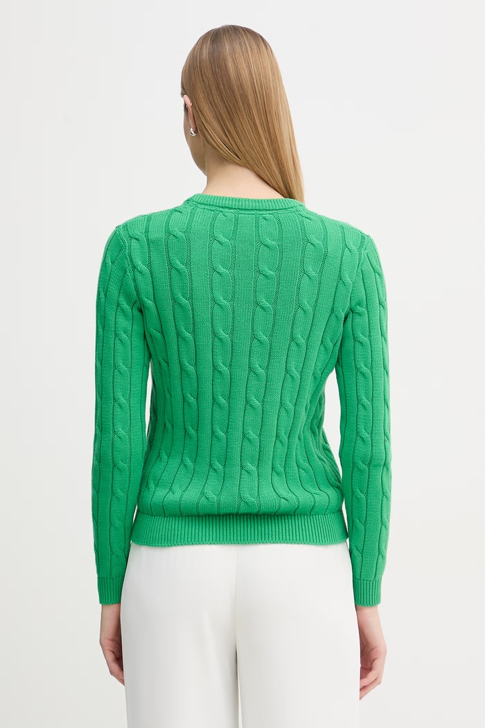Oblečenie U.S. Polo Assn. sveter dámsky bavlnený CREW NECK CABLE WUP0398 zelená