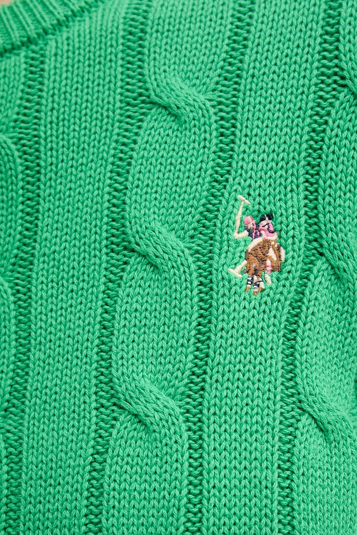 U.S. Polo Assn. sveter dámsky bavlnený CREW NECK CABLE WUP0398 zelená
