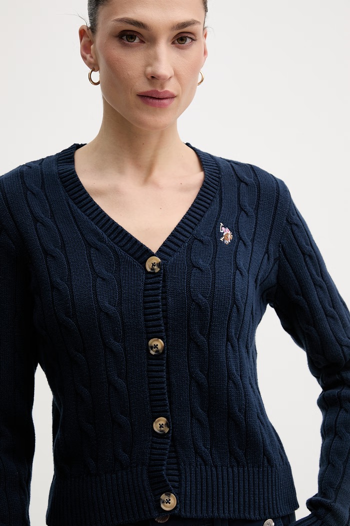 U.S. Polo Assn. cardigan femei din bumbac CABLE KNIT bleumarin WUP0400