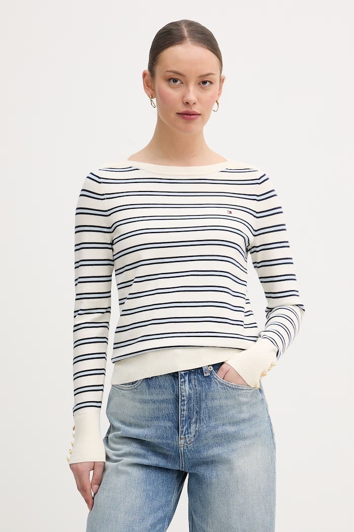 Tommy Hilfiger sveter dámsky s bavlnou béžová WW0WW40099.