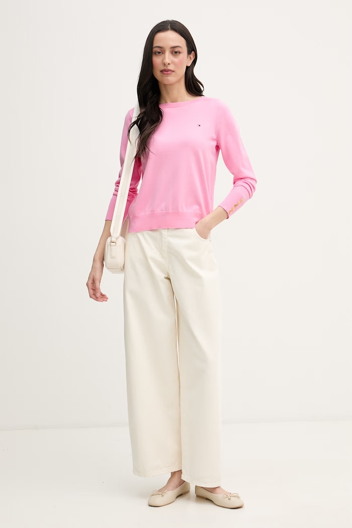 Tommy Hilfiger sveter dámsky s bavlnou WW0WW40099. ružová SS26