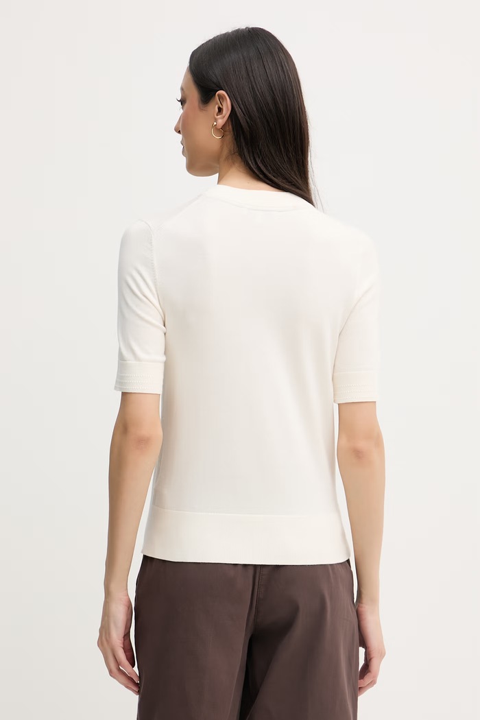 Ρούχα Tommy Hilfiger πλεκτό t-shirt γυναικείο με βαμβάκι WW0WW49705 μπεζ