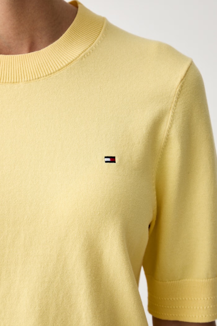 Tommy Hilfiger T-shirt swetrowy damski z bawełną WW0WW49705 żółty