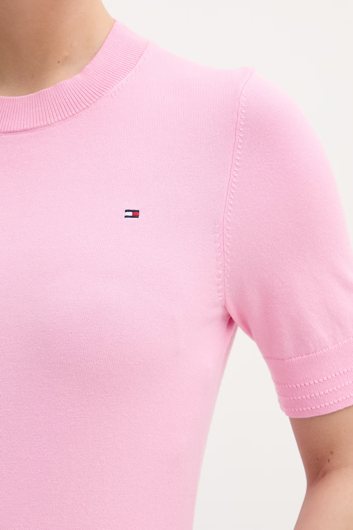 Tommy Hilfiger πλεκτό t-shirt γυναικείο με βαμβάκι WW0WW49705 ροζ