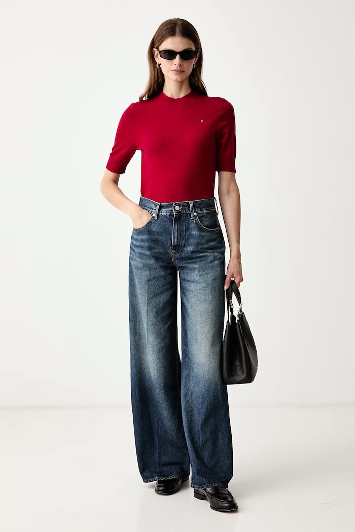 Tommy Hilfiger Úpletové tričko dámske s bavlnou WW0WW49705 červená SS26