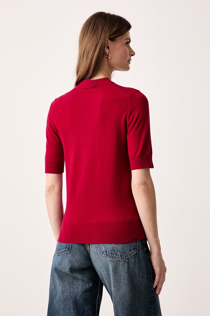 Odzież Tommy Hilfiger T-shirt swetrowy damski z bawełną WW0WW49705 czerwony