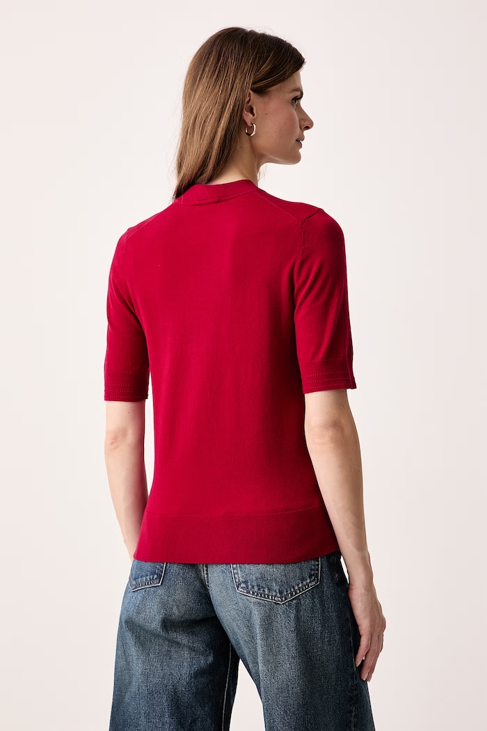 Odzież Tommy Hilfiger T-shirt swetrowy damski z bawełną WW0WW49705 czerwony