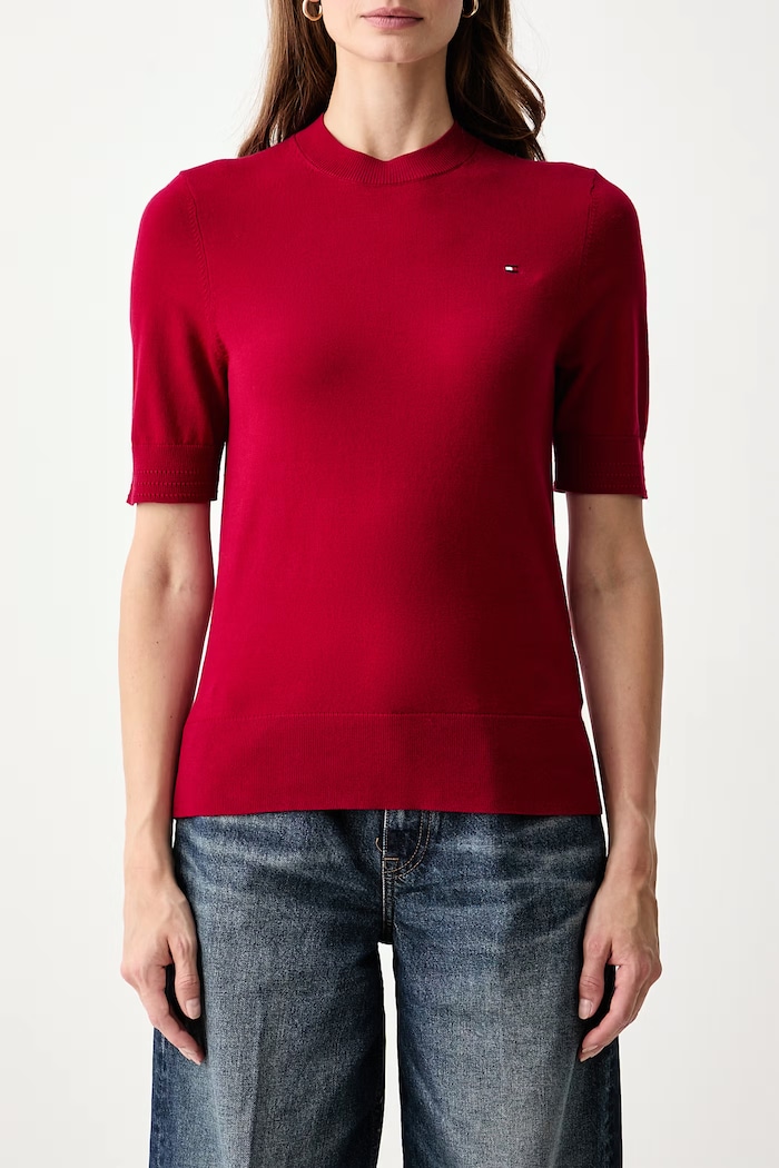 Úpletové tričko dámske s bavlnou Tommy Hilfiger WW0WW49705 červená