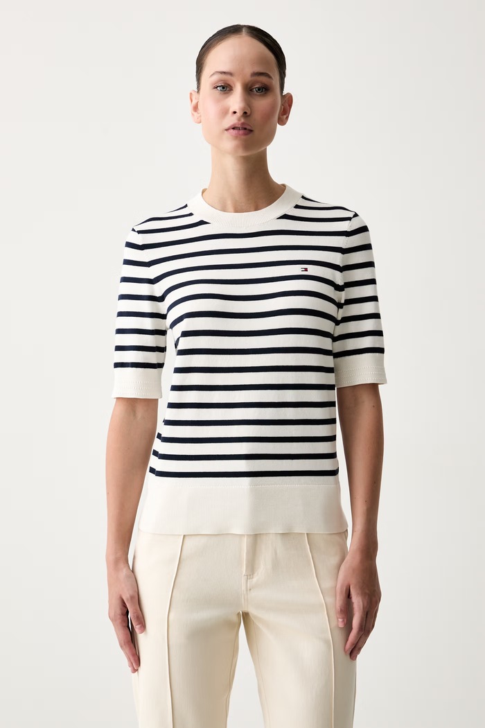 Tommy Hilfiger T-shirt swetrowy damski z bawełną granatowy WW0WW49705