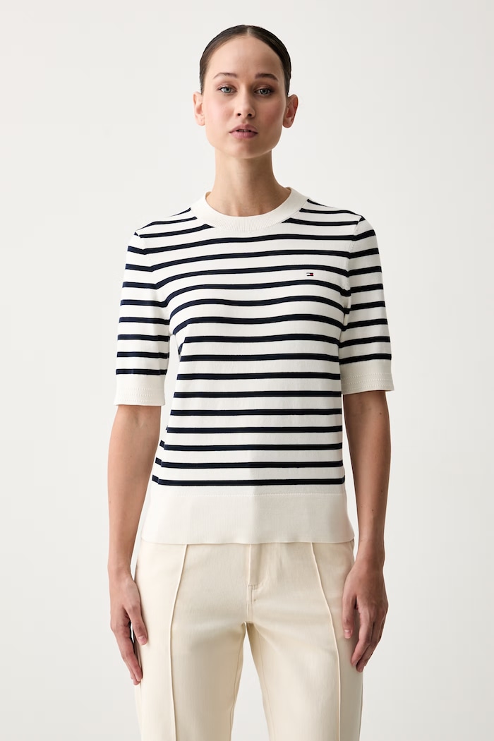 Tommy Hilfiger T-shirt swetrowy damski z bawełną granatowy WW0WW49705