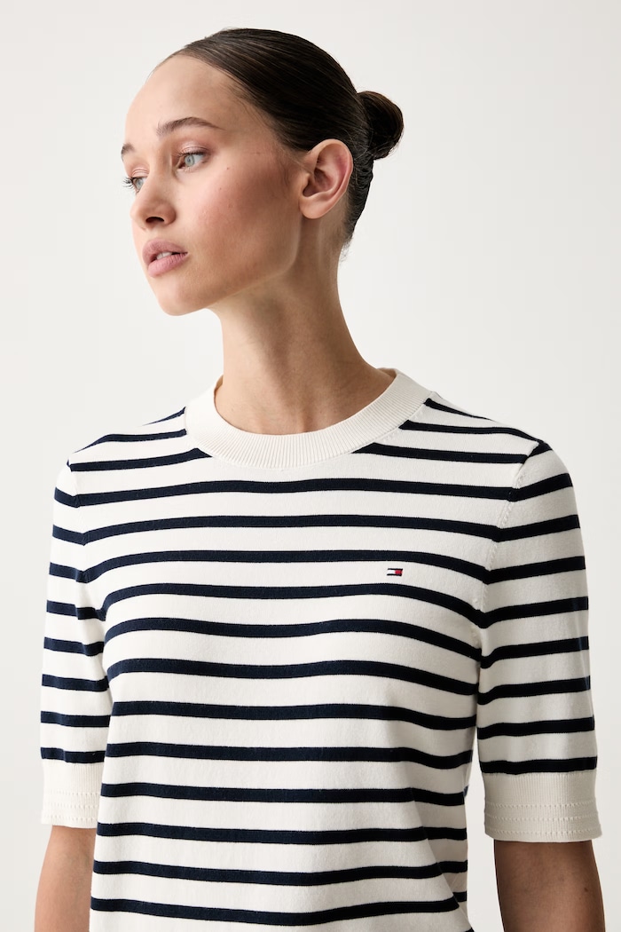 Tommy Hilfiger T-shirt swetrowy damski z bawełną granatowy WW0WW49705