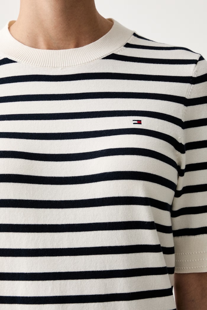 Tommy Hilfiger T-shirt swetrowy damski z bawełną WW0WW49705 granatowy