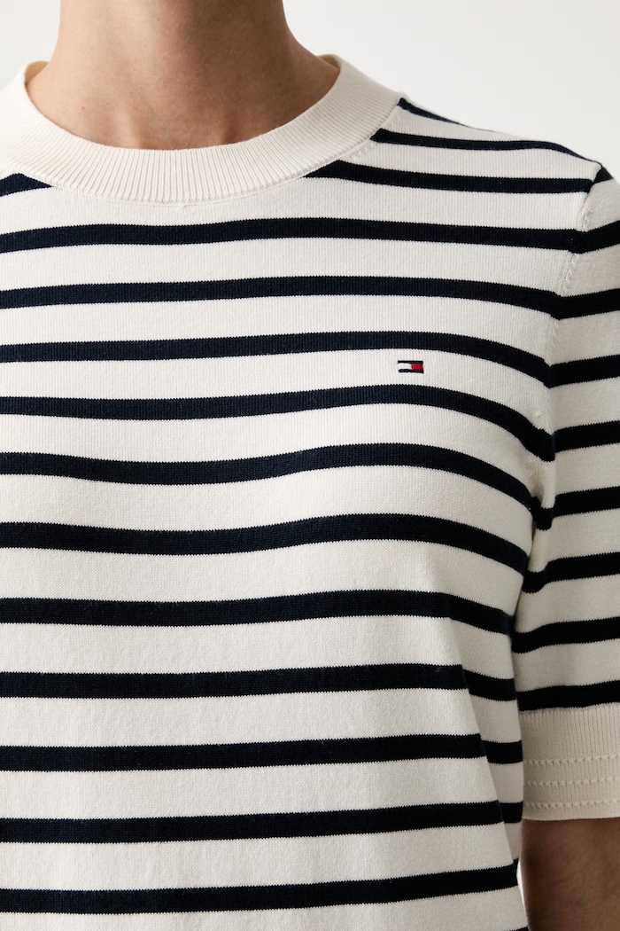 Tommy Hilfiger T-shirt swetrowy damski z bawełną WW0WW49705 granatowy