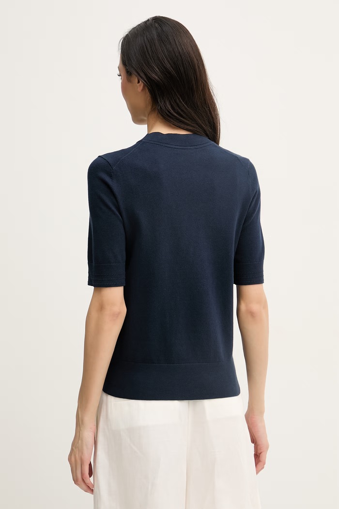 Îmbrăcăminte Tommy Hilfiger tricou tricotat pentru femei, cu bumbac WW0WW49705 bleumarin