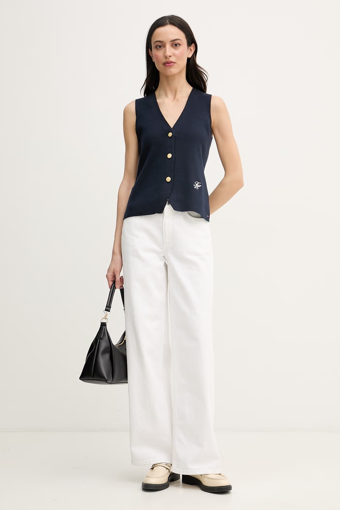 Tommy Hilfiger vesta dámska bavlnená WW0WW49707 tmavomodrá SS26