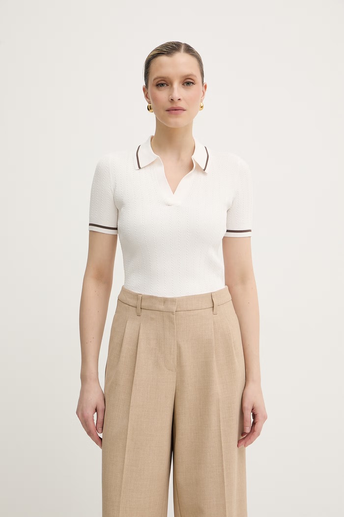 Armani Exchange úpletové polo tričko dámske s viskózou béžová XW001897.AF10352