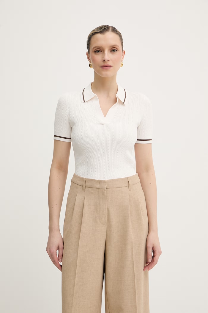 Armani Exchange úpletové polo tričko dámske s viskózou béžová XW001897.AF10352